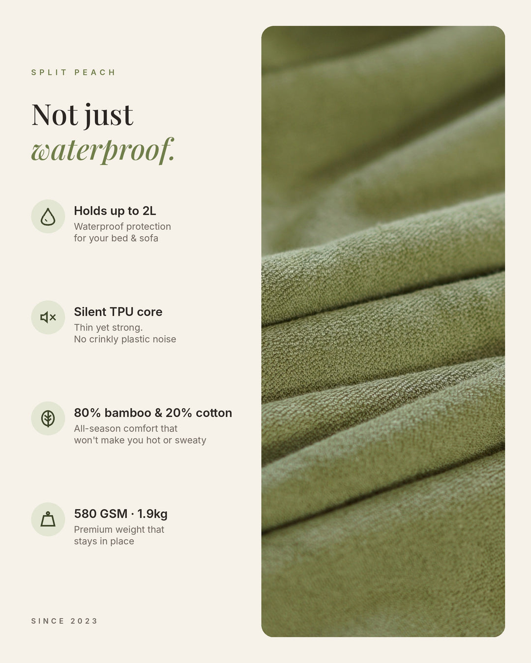 XL Waterproof Blanket Bamboo-Cotton– Luxury 2m × 2m | Matcha Mist