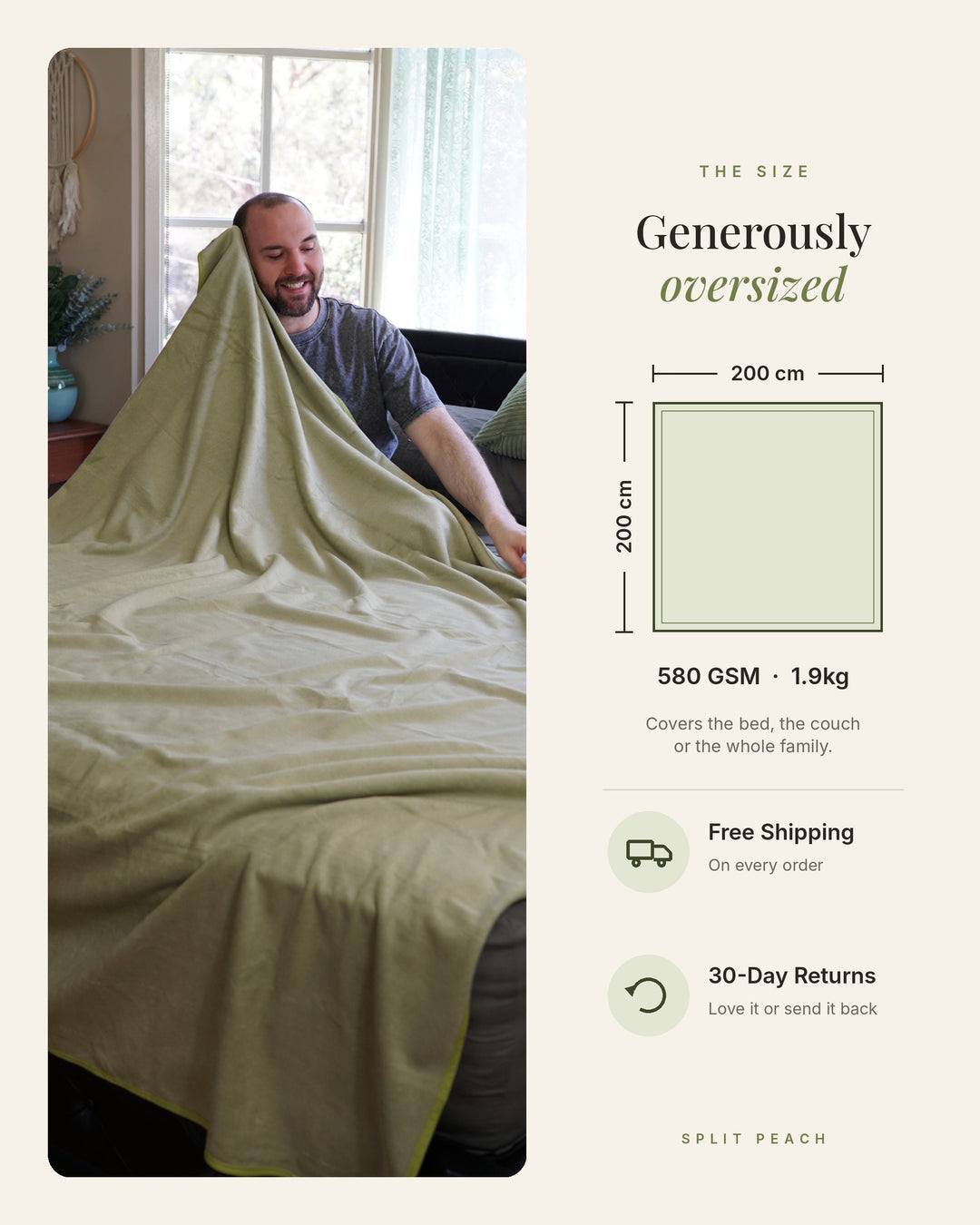 XL Waterproof Blanket Bamboo-Cotton– Luxury 2m × 2m | Matcha Mist