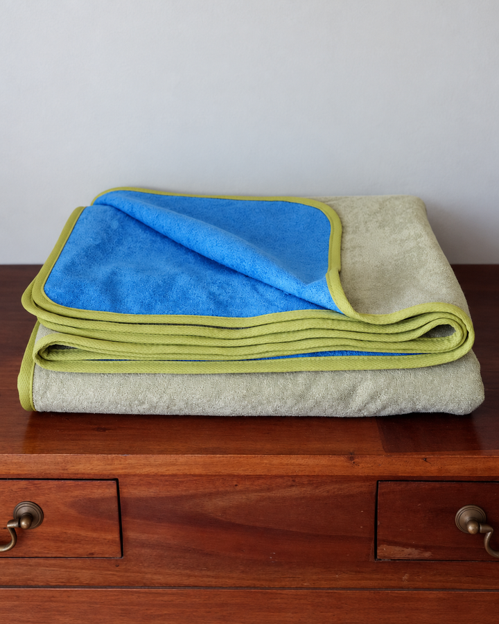 Waterproof Blanket – Bamboo & Cotton – Matcha Mist & Capri Blue